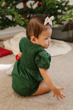 Baby Addie Romper In Green - FINAL SALE -Ivy City Co Dress AddieGreen Baby 01 666836