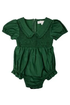 Baby Addie Romper In Green - FINAL SALE -Ivy City Co Dress AddieGreenBaby Front 922430