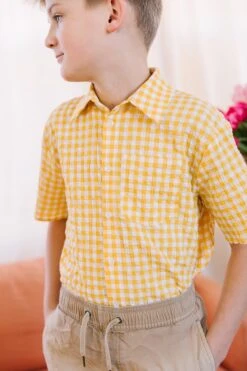 Briar Boys Shirt In Yellow Gingham - FINAL SALE -Ivy City Co Dress Briar mini boy Yellow 04 709344