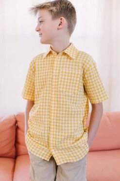 Briar Boys Shirt In Yellow Gingham - FINAL SALE -Ivy City Co Dress Briar mini boy Yellow 08 233834