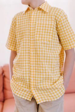 Briar Boys Shirt In Yellow Gingham - FINAL SALE -Ivy City Co Dress Briar mini boy Yellow 09 981737