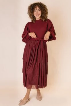Cosette Midi Dress In Wine - FINAL SALE 23 Cosette Midi Dress In Wine - FINAL SALE -Ivy City Co Dress CosetteWine Studio F23 2 754558