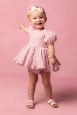 Baby Cupcake Dress Set In Pink Stripe