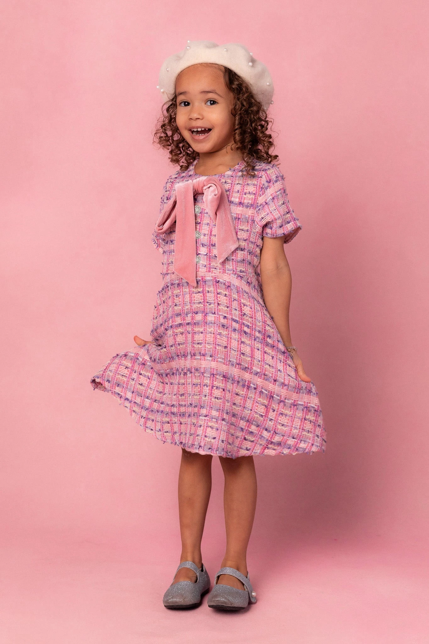 Mini Eloise Dress In Pink Tweed 1 Mini Eloise Dress In Pink Tweed
