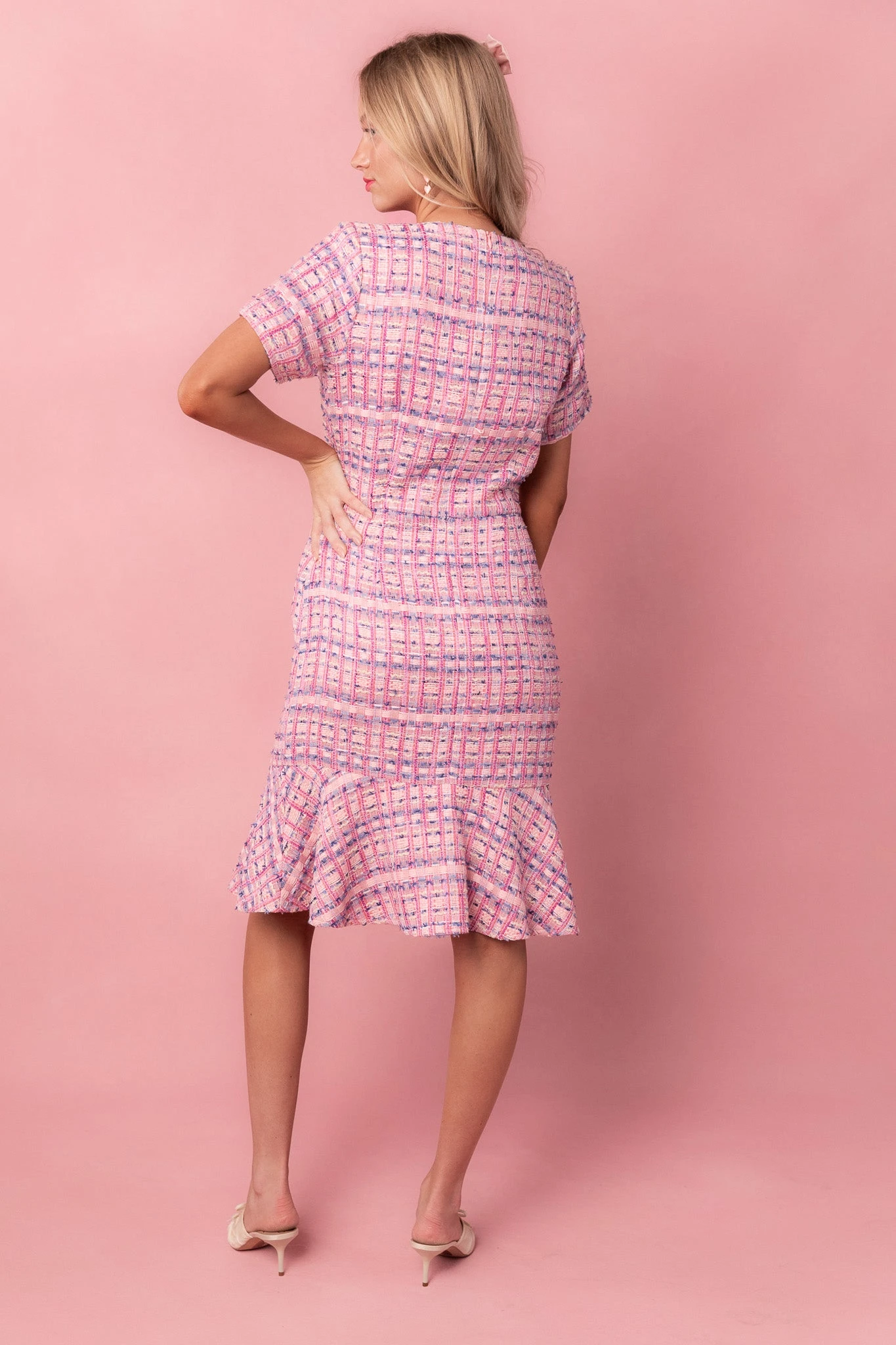 Eloise Dress In Pink Tweed 3 Eloise Dress In Pink Tweed - Image 3