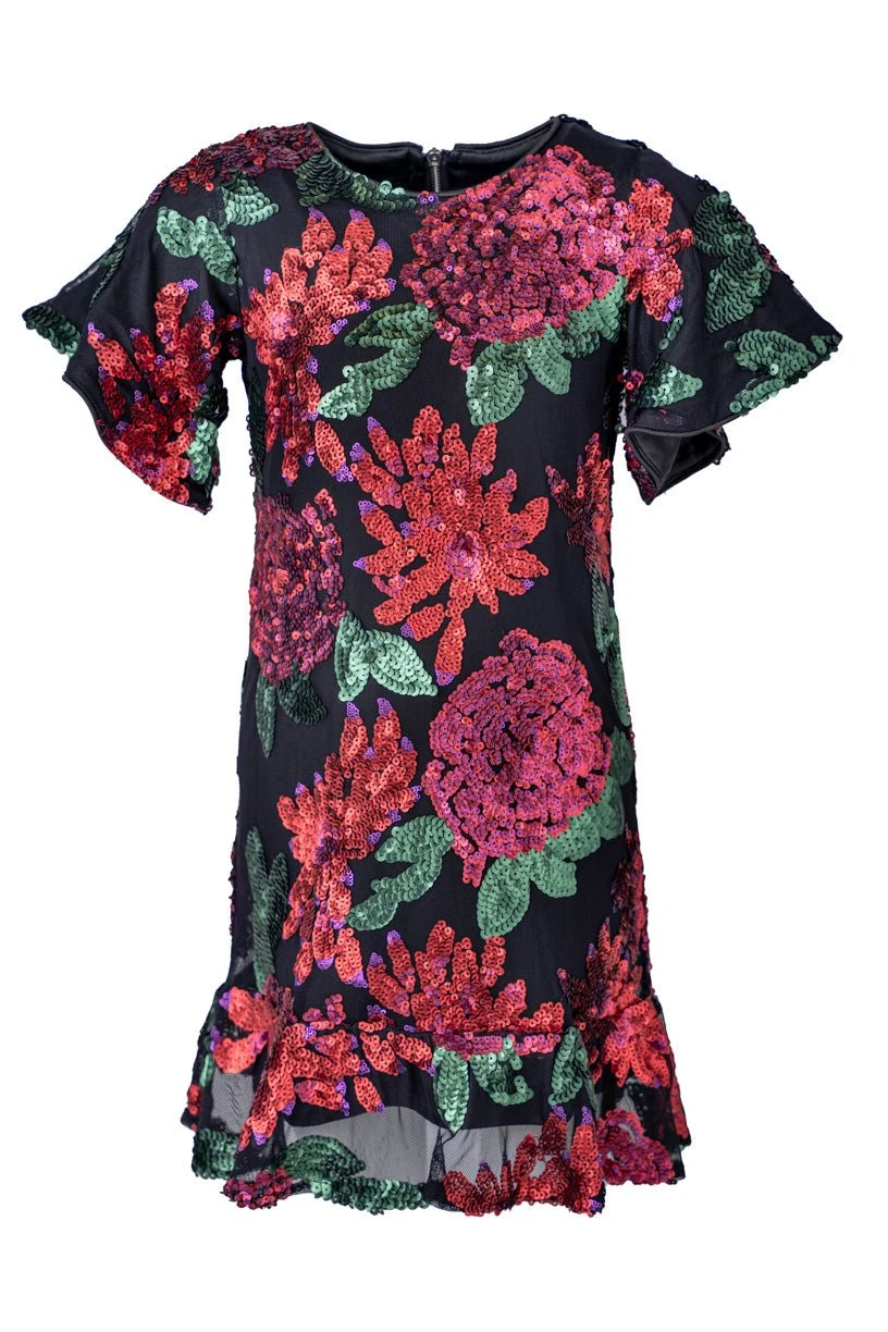 Mini Evelyn Dress In Floral Sequin - FINAL SALE 1 Mini Evelyn Dress In Floral Sequin - FINAL SALE