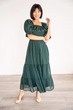 Ivy City Co Dress 20 Gracie Dress In Emerald Chiffon - FINAL SALE