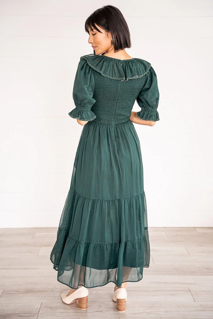 Gracie Dress In Emerald Chiffon - FINAL SALE 2 Gracie Dress In Emerald Chiffon - FINAL SALE - Image 2