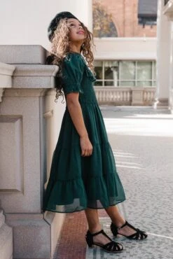 Mini Gracie Dress In Emerald Chiffon - FINAL SALE -Ivy City Co Dress GracieEmerald MonsonBuilding W23 948431