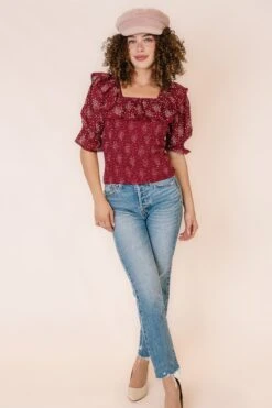 Gracie Top In Wine Floral - FINAL SALE -Ivy City Co Dress GracieTopWine Studio F23 5 684791