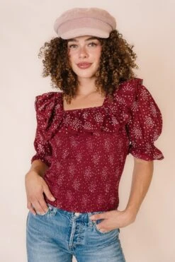 Gracie Top In Wine Floral - FINAL SALE -Ivy City Co Dress GracieTopWine Studio F23 6 627442