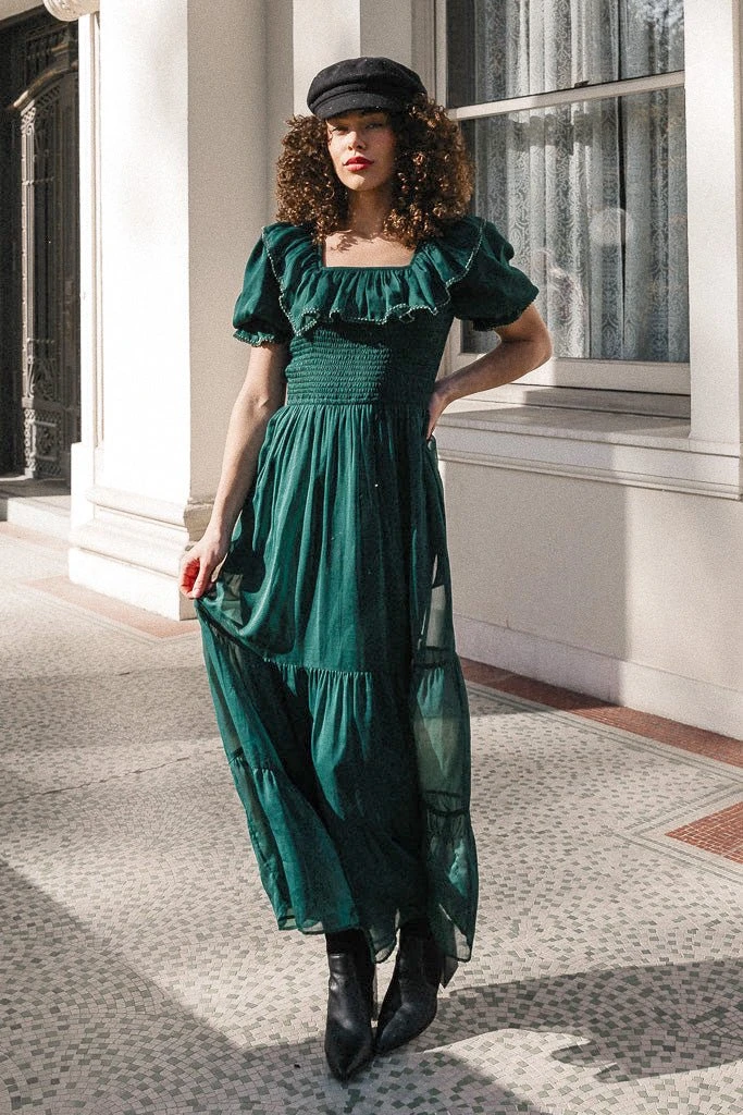 Gracie Dress In Emerald Chiffon - FINAL SALE 5 Gracie Dress In Emerald Chiffon - FINAL SALE - Image 5