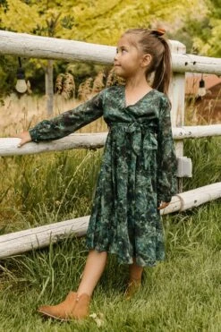 Mini Laney Dress In Green Watercolor - FINAL SALE -Ivy City Co Dress LaneyGreen QuietMeadows F23 02 606906