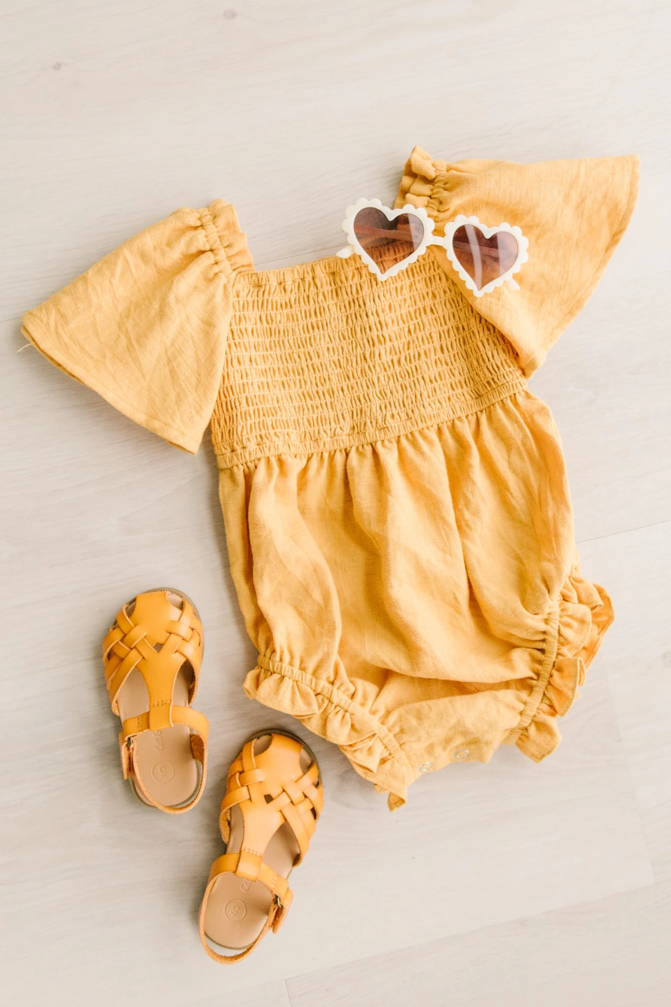 Baby Lennon Romper In Mustard 1 Baby Lennon Romper In Mustard