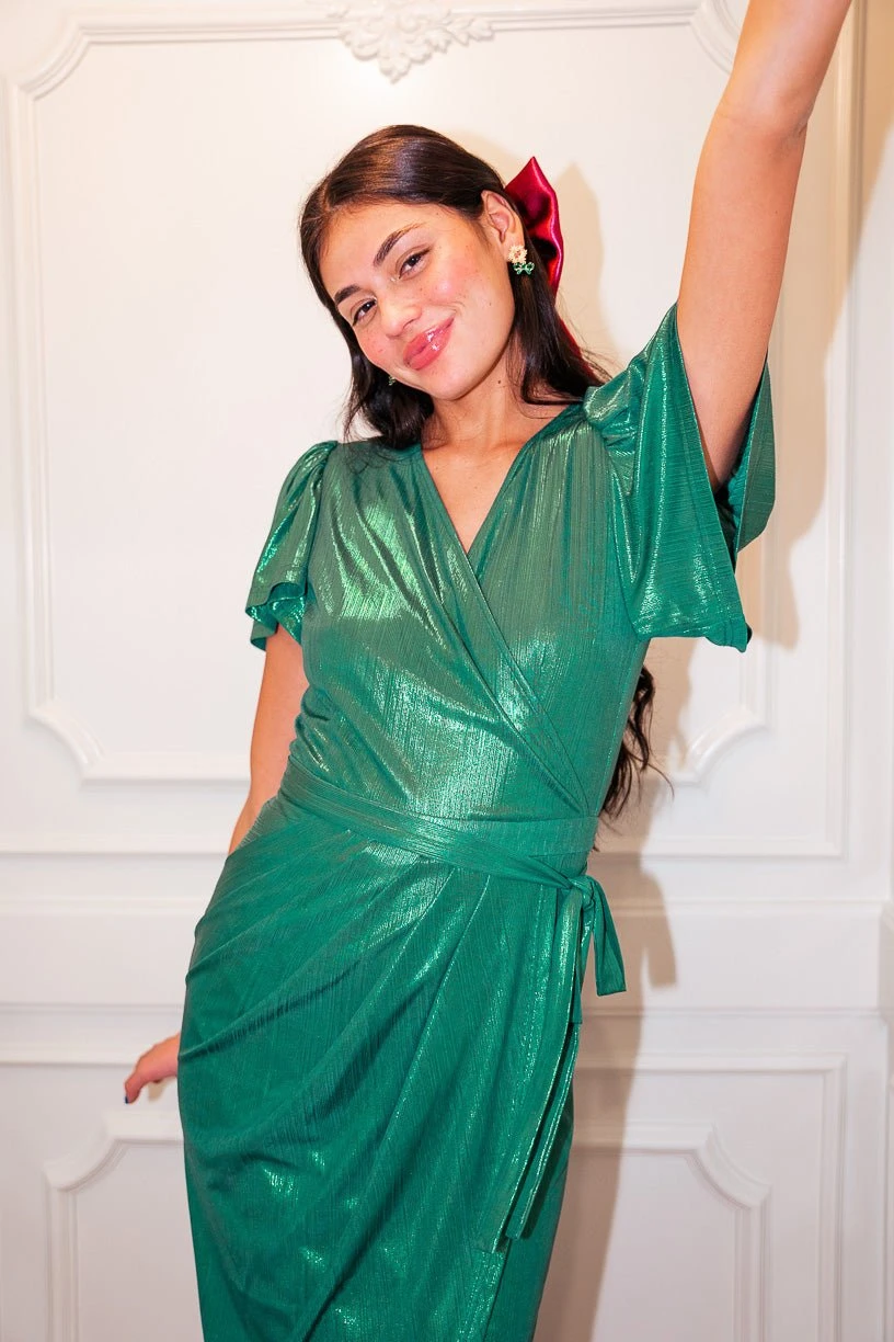 Lillie Dress In Metallic Green - FINAL SALE 5 Lillie Dress In Metallic Green - FINAL SALE - Image 5
