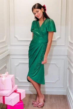 Lillie Dress In Metallic Green - FINAL SALE 19 Lillie Dress In Metallic Green - FINAL SALE -Ivy City Co Dress LillieGreen TashHome H23 6 615892
