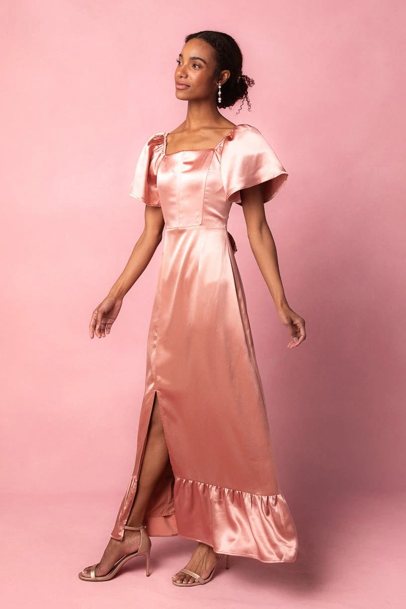 Maddie Dress In Apricot Crush Satin 2 Maddie Dress In Apricot Crush Satin - Image 2