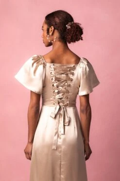 Maddie Dress In Champagne Satin -Ivy City Co Dress MaddieChampagne3 260457