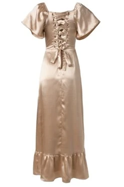 Maddie Dress In Champagne Satin -Ivy City Co Dress MaddieDressinChampagneSatin1