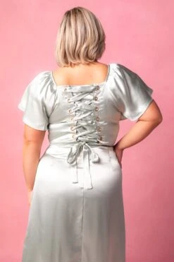 Maddie Dress In Sage Satin -Ivy City Co Dress MaddieSage3 713147