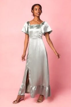 Maddie Dress In Sage Satin -Ivy City Co Dress MaddieSage5 177121
