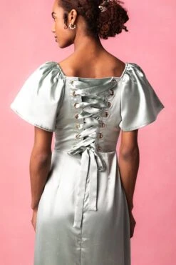 Maddie Dress In Sage Satin -Ivy City Co Dress MaddieSage7 722080