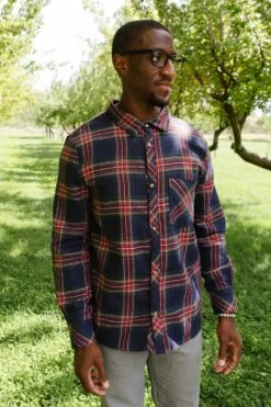 Madeline Men's Shirt In Navy Plaid - FINAL SALE -Ivy City Co Dress MadelineNavyPlaid1 847038