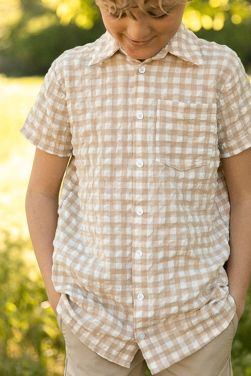 Madeline Boys Shirt In Tan Gingham - FINAL SALE 9 Madeline Boys Shirt In Tan Gingham - FINAL SALE - Image 9
