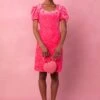 Nina Bow Dress In Pink Velvet