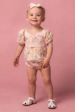 Baby Roselyn Romper In Pastel Floral -Ivy City Co Dress Roselyn Studio Easter24 2 684914