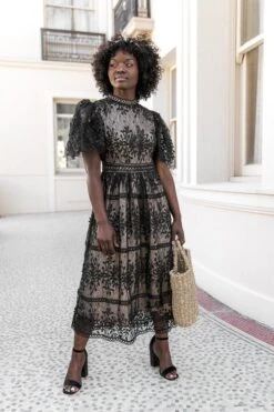 Sicily Dress With Flutter Sleeves In Black - FINAL SALE -Ivy City Co Dress Sicily Black Flutter 4 152117