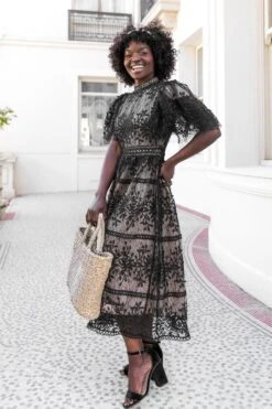 Sicily Dress With Flutter Sleeves In Black - FINAL SALE -Ivy City Co Dress Sicily Black Flutter 7 130352