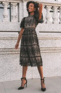 Sicily Dress With Flutter Sleeves In Black - FINAL SALE -Ivy City Co Dress SicilyFlutterBlack Capitol N23 20 371558