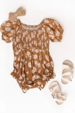 Baby Sienna Romper In Brown Floral - FINAL SALE -Ivy City Co Dress SiennaBrownFloral Studio F23 120252