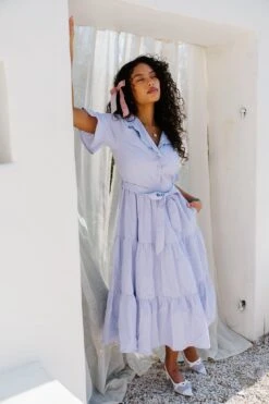 Sutton Dress In Pinstripe -Ivy City Co Dress SttonStipes FIXEDBUTTON Poolhouse Summer1 4