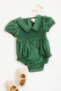Baby Addie Romper In Green - FINAL SALE -Ivy City Co Dress baby 03 141634