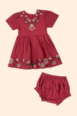 Baby Heidi Dress Set In Maroon - FINAL SALE
