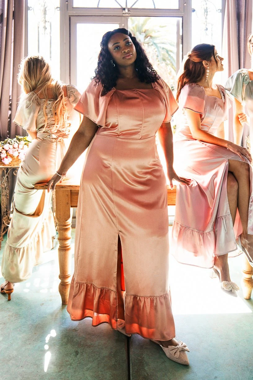 Maddie Dress In Apricot Crush Satin 6 Maddie Dress In Apricot Crush Satin - Image 6