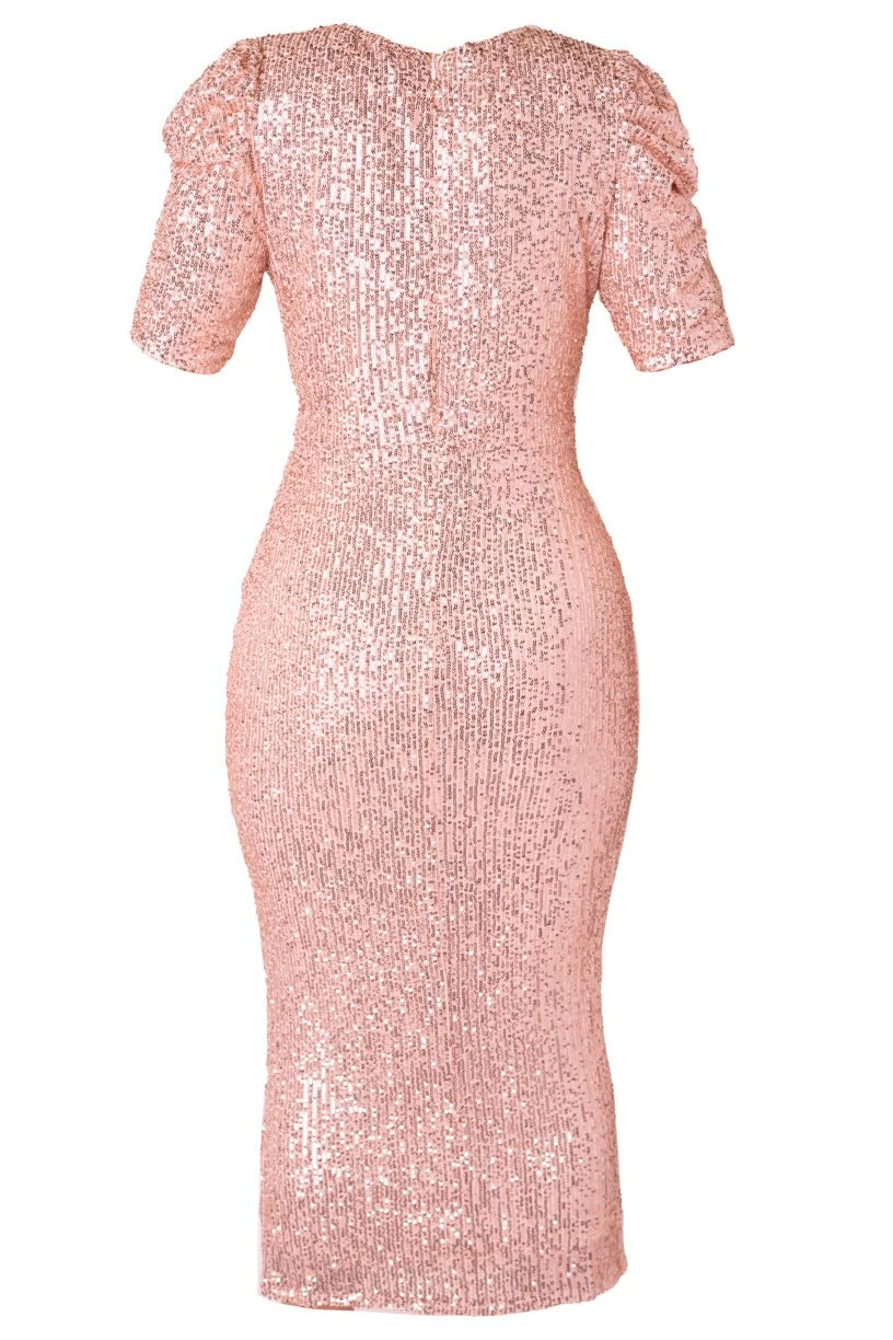 Starling Dress In Rose Gold Sequin 4 Starling Dress In Rose Gold Sequin - Image 4