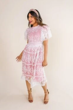 Sicily Dress With Flutter Sleeves In Pink - FINAL SALE -Ivy City Co Dress studio sicily pink 01 337482