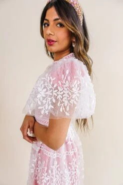 Sicily Dress With Flutter Sleeves In Pink - FINAL SALE -Ivy City Co Dress studio sicily pink 06 129089