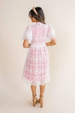 Sicily Dress With Flutter Sleeves In Pink - FINAL SALE -Ivy City Co Dress studio sicily pink 07 816080