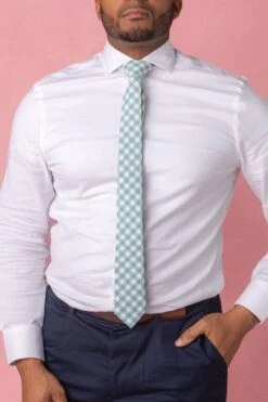 Mens Max Tie In Mint Gingham -Ivy City Co Dress tie studio easter24 1 211383