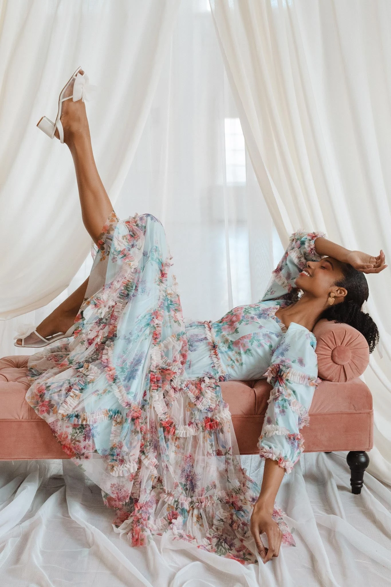 Catherine Dress In Blue Floral 2 Catherine Dress In Blue Floral - Image 2