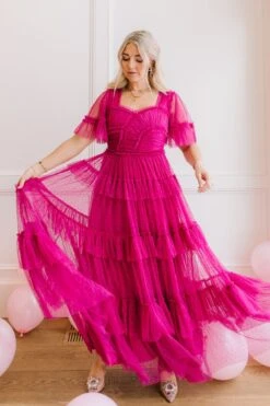 Whimsical Dress With Sweetheart-Neck In Fuchsia - FINAL SALE -Ivy City Co Dress whimsical 25 218414