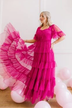 Whimsical Dress With Sweetheart-Neck In Fuchsia - FINAL SALE -Ivy City Co Dress whimsical 26 828803