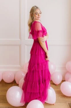 Whimsical Dress With Sweetheart-Neck In Fuchsia - FINAL SALE -Ivy City Co Dress whimsical 32 180686