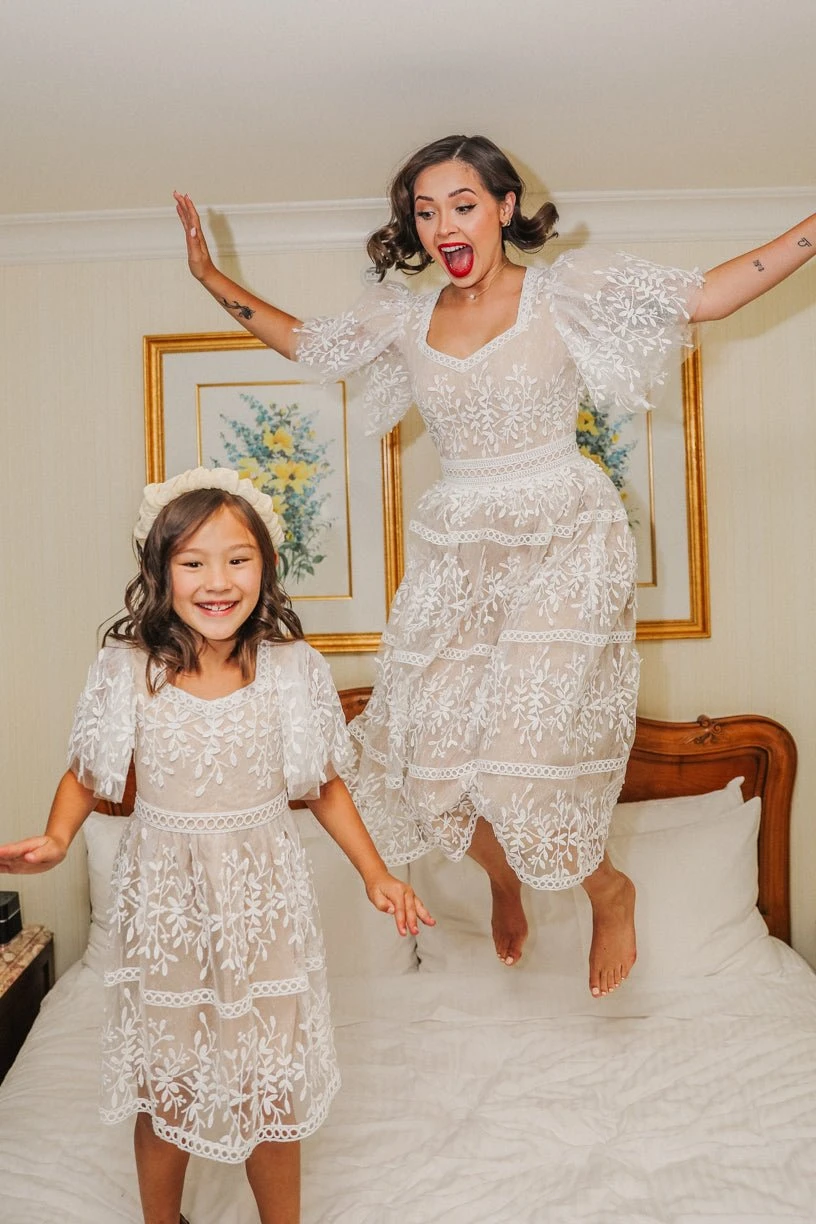 Venice Dress With Flutter Sleeves In Champagne - FINAL SALE 2 Venice Dress With Flutter Sleeves In Champagne - FINAL SALE - Image 2